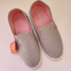 Girls Quilted Slip-On Sneakers | Gray Pink Comfort School Shoes Youth 2